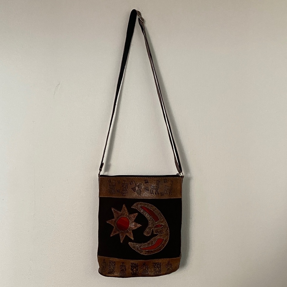 Brown and Black Men's Bag with Sun and Moon Design
